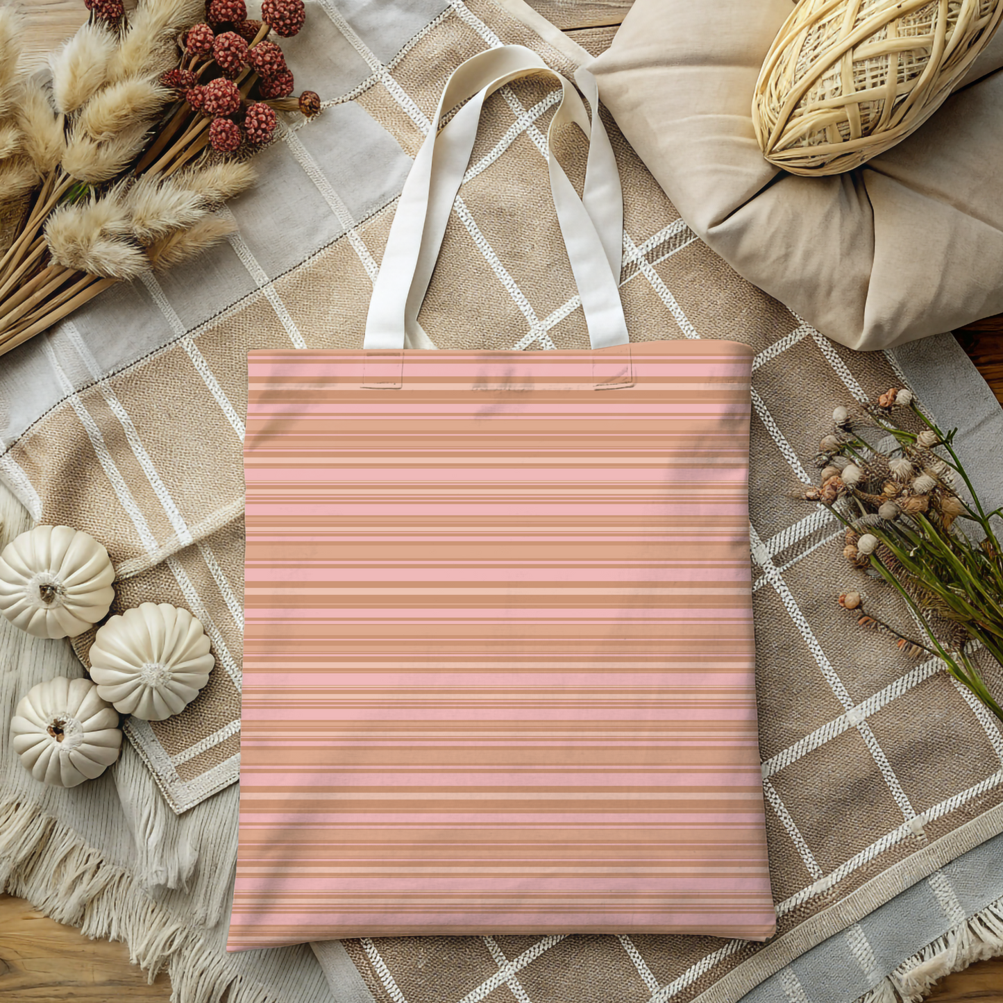 Peach Ribbon Canvas Tote Bag