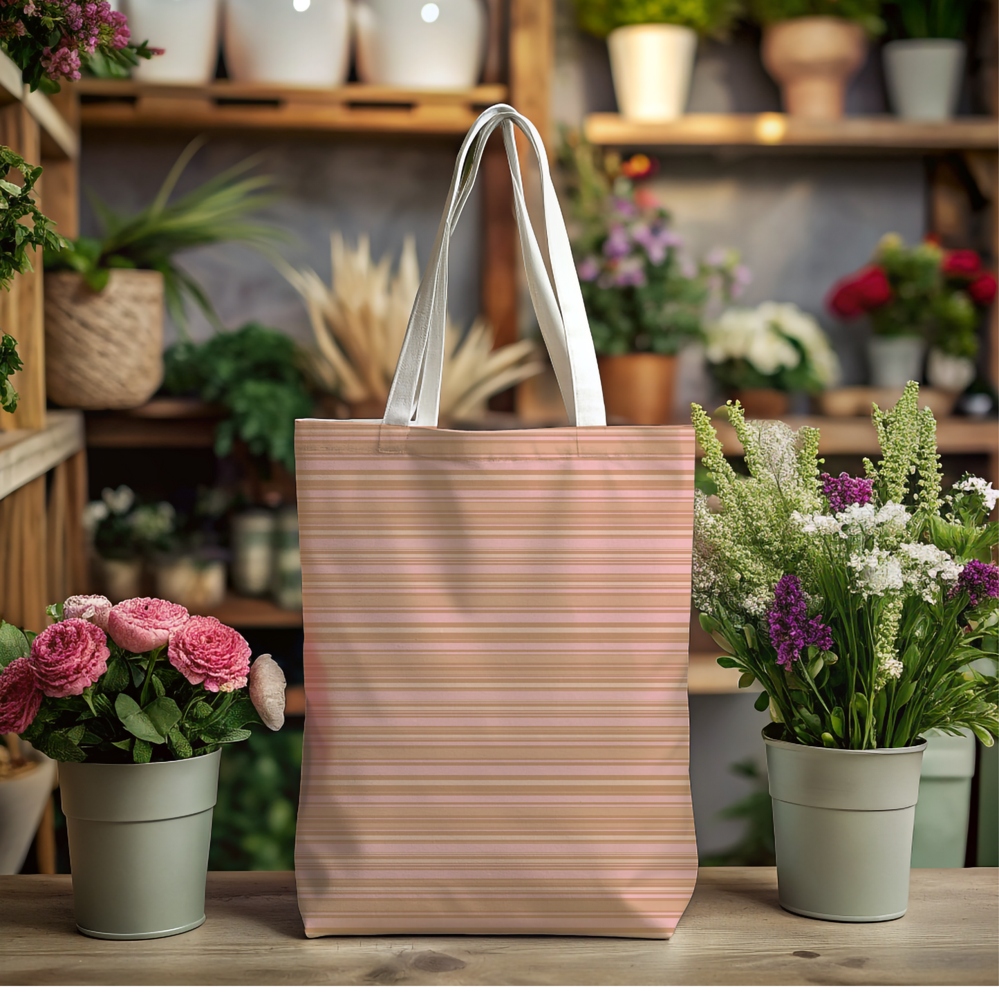 Peach Ribbon Canvas Tote Bag