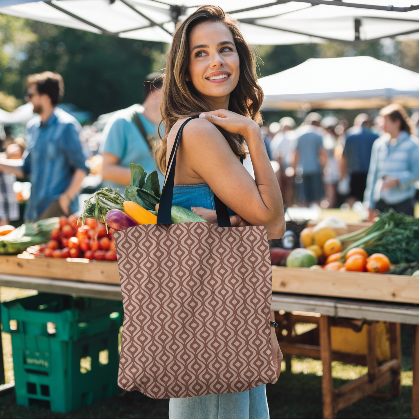 Art Deco Diamond Pattern Canvas Tote Bag| Desert Rose