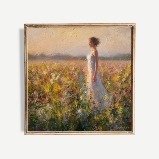 Woman In Field Oil Painting Poster