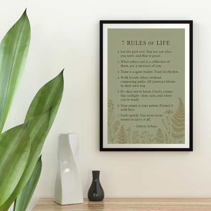 7 Rules of Life Poster Inspirational Quote Wall Art for Peaceful Living Self Growth and Mindful Decor