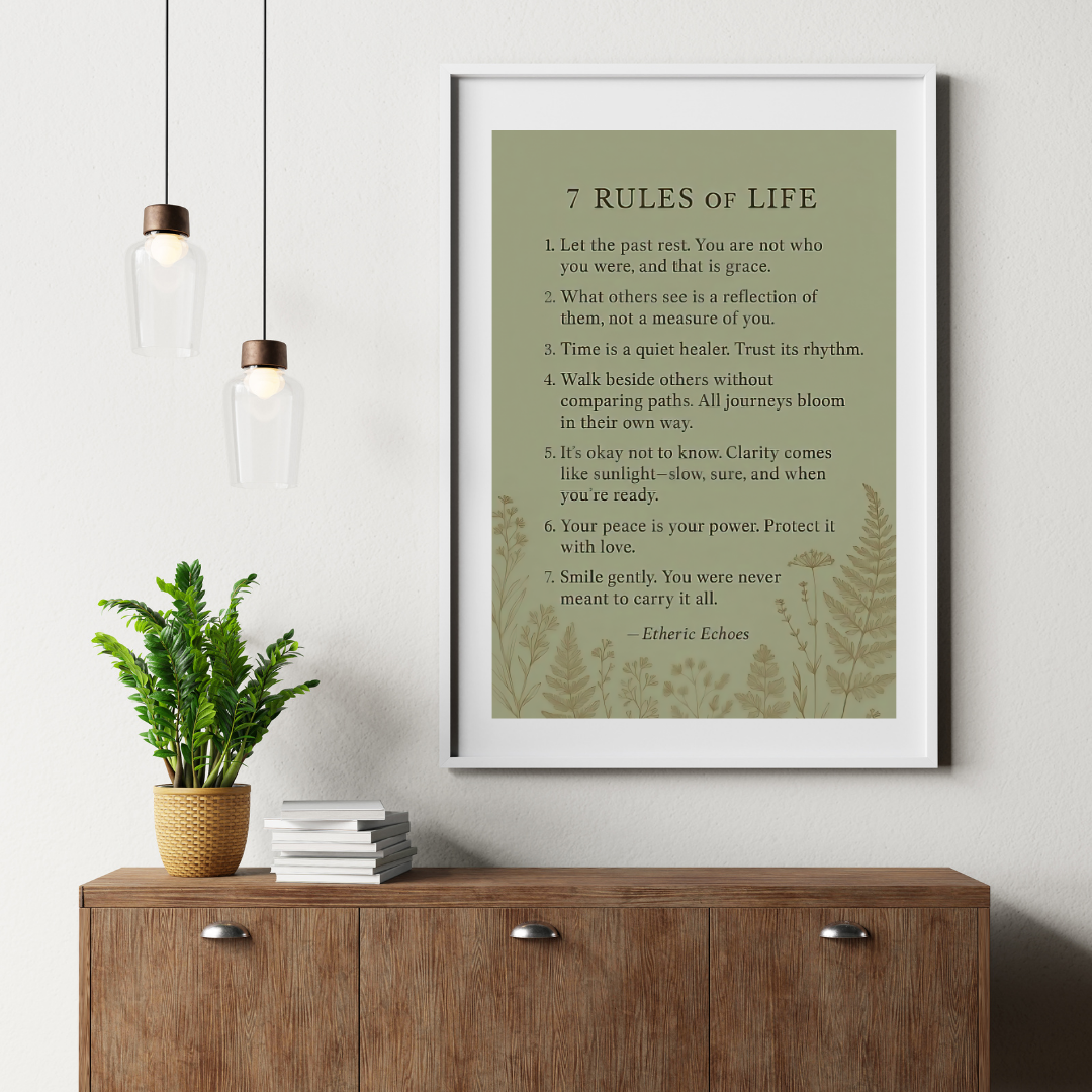 7 Rules of Life Poster Inspirational Quote Wall Art for Peaceful Living Self Growth and Mindful Decor
