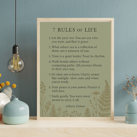 7 Rules of Life Poster Inspirational Quote Wall Art for Peaceful Living Self Growth and Mindful Decor