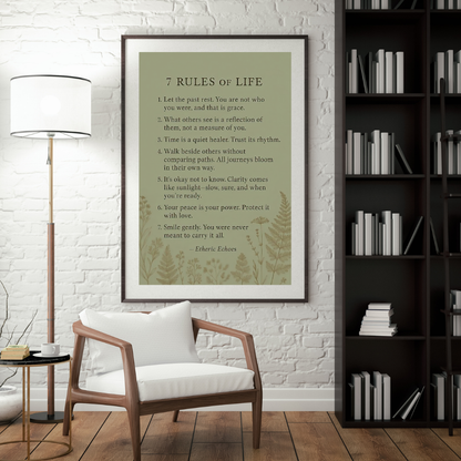 7 Rules of Life Poster Inspirational Quote Wall Art for Peaceful Living Self Growth and Mindful Decor