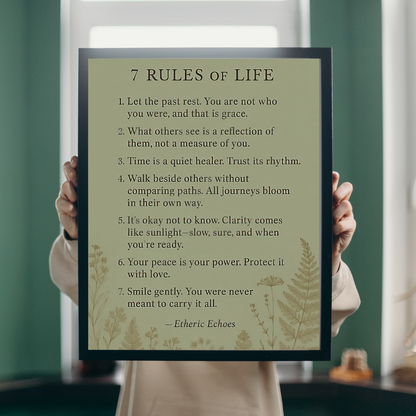 7 Rules of Life Poster Inspirational Quote Wall Art for Peaceful Living Self Growth and Mindful Decor