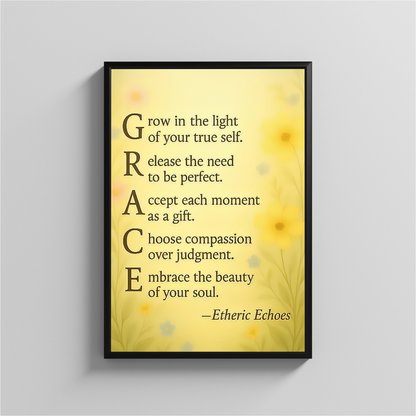 Grace Inspirational Wall Art Uplifting Self Compassion Poster for Mindful Home Decor