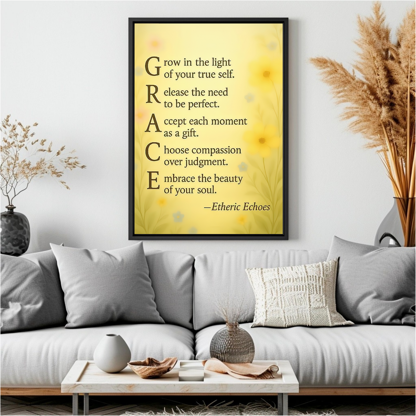 Grace Inspirational Wall Art Uplifting Self Compassion Poster for Mindful Home Decor