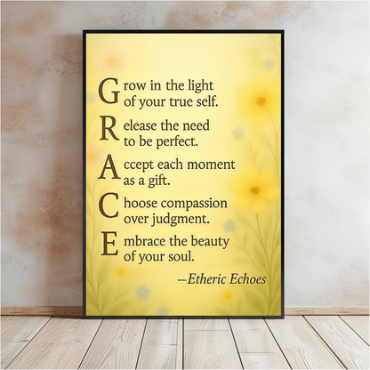 Grace Inspirational Wall Art Uplifting Self Compassion Poster for Mindful Home Decor