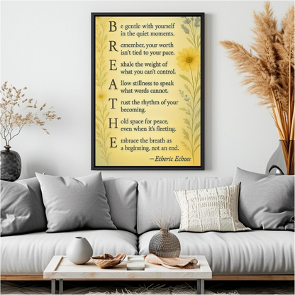 Breathe Mindfulness Wall Art Calming Inspirational Quote Poster