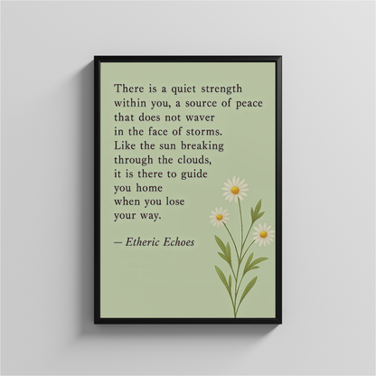 Inspirational Daisies Wall Art – “Quiet Strength” Motivational Quote Poster