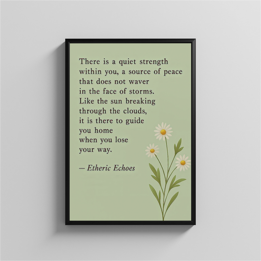 Inspirational Daisies Wall Art – “Quiet Strength” Motivational Quote Poster