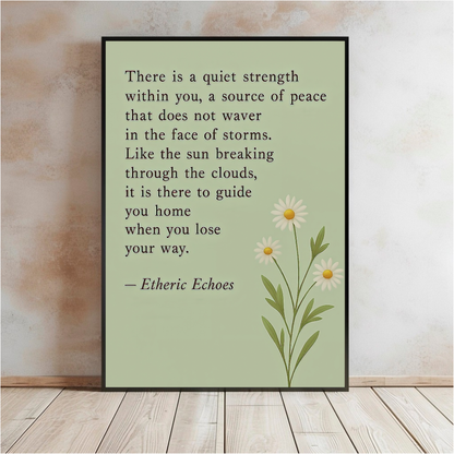 Inspirational Daisies Wall Art – “Quiet Strength” Motivational Quote Poster
