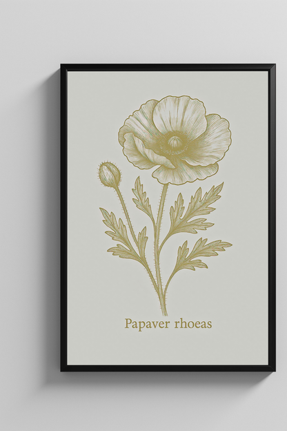 Vintage Poppy Botanical Wall Art – Elegant Floral Print for Nature Lovers