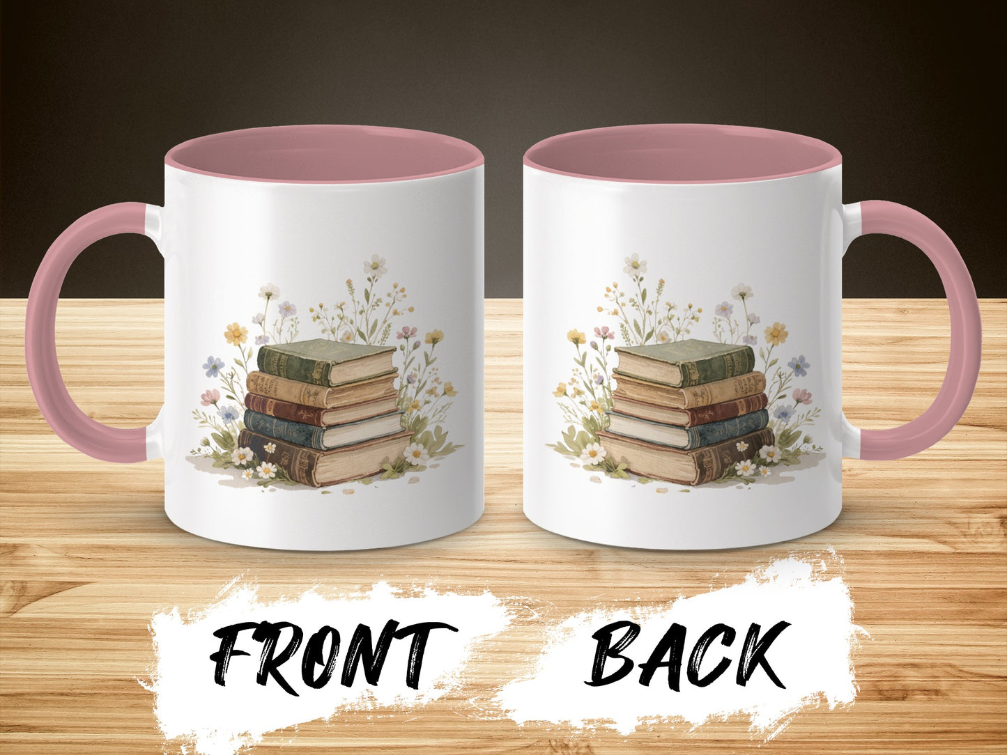 Vintage Books and Flowers Design Mug