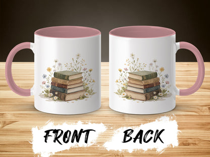 Vintage Books and Flowers Design Mug