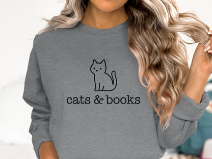 Cute Cats and Books Graphic Print Sweatshirt