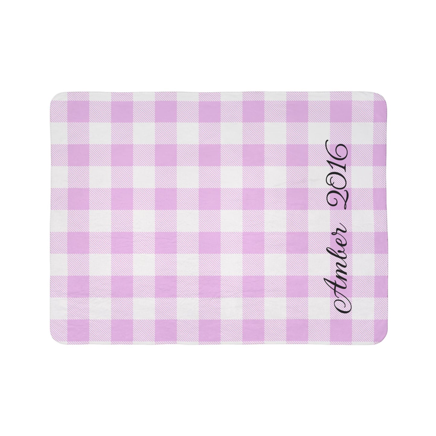 Personalized Pink Gingham Sherpa Blanket