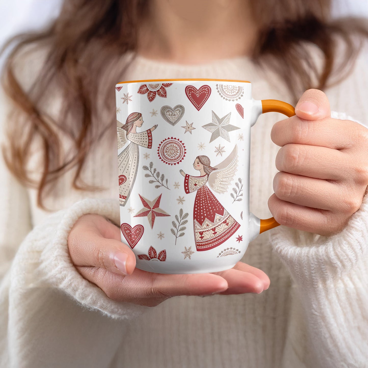Christmas Angel Mug with Festive Star and Heart Designs
