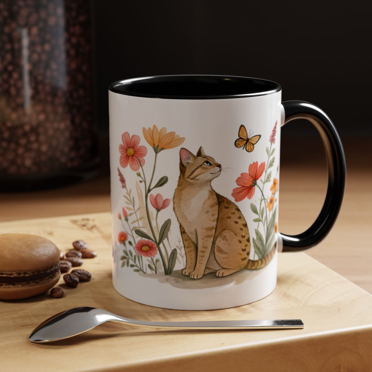 Cat with Butterflies Beautiful Art Mug