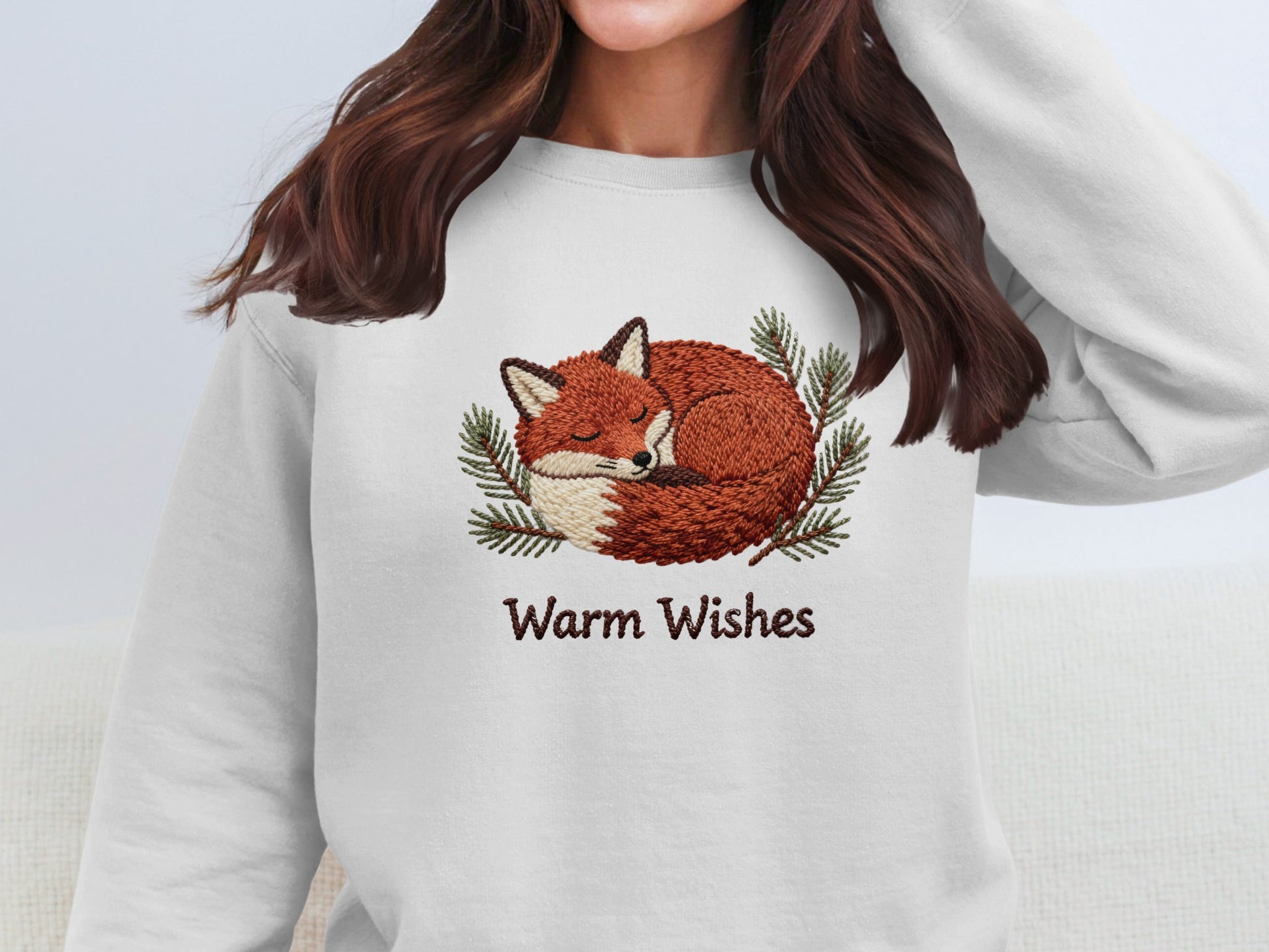 Cozy Fox Embroidery Warm Wishes Sweatshirt