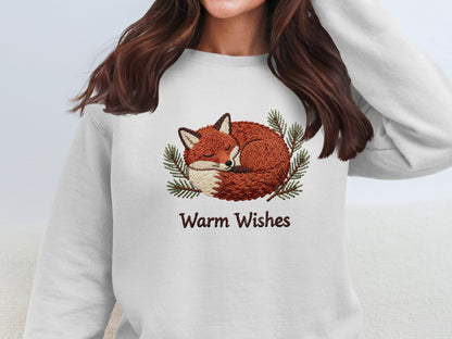 Cozy Fox Embroidery Warm Wishes Sweatshirt