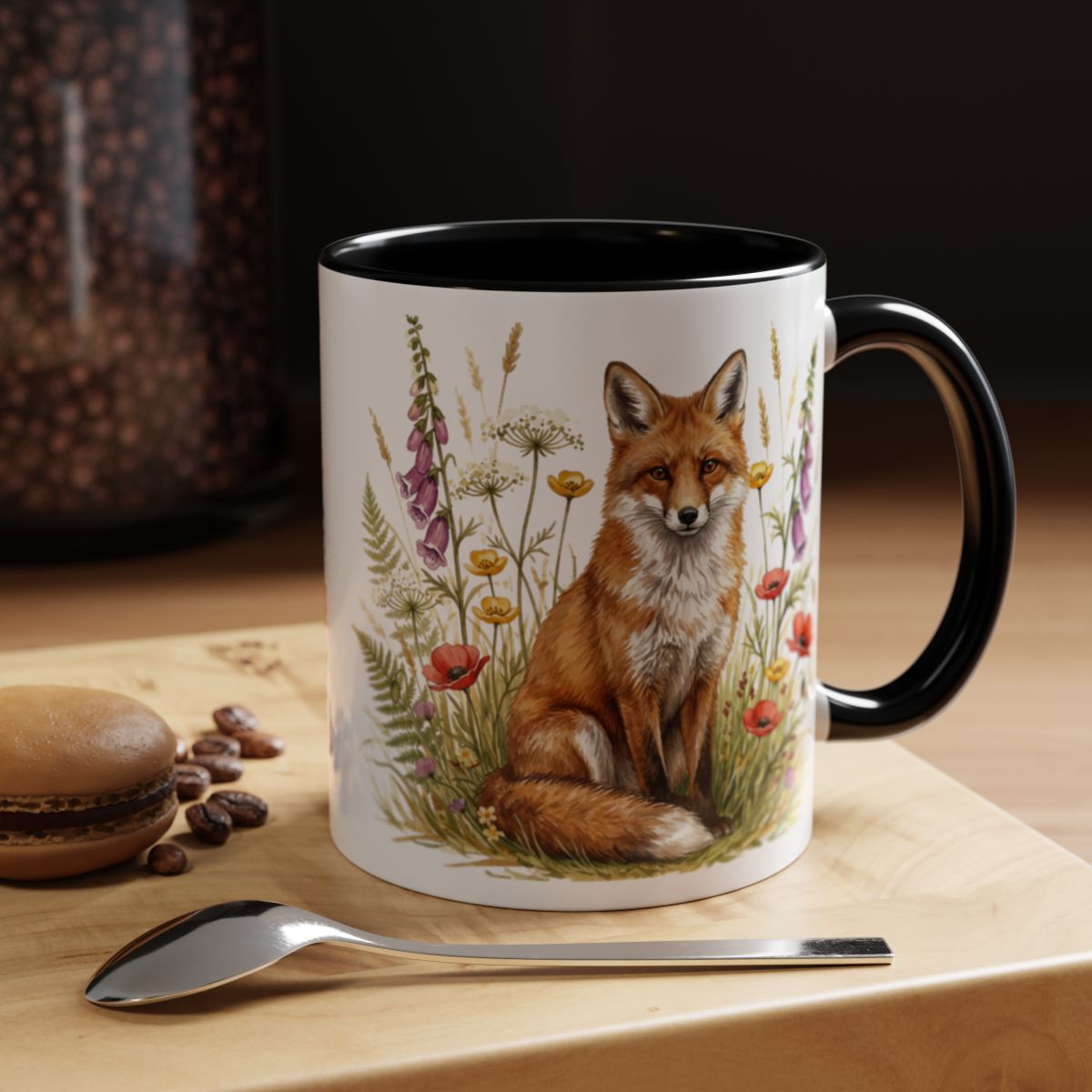 Beautiful Fox with Flowers Design Coffee Mug