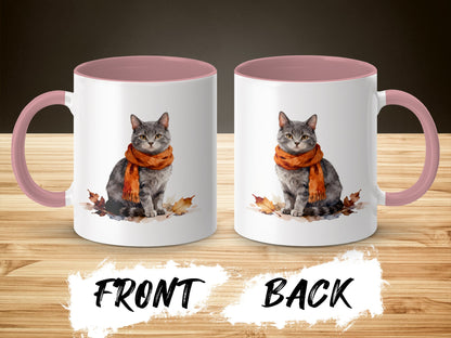 Adorable Cat in Orange Scarf Autumn Theme Coffee Mug