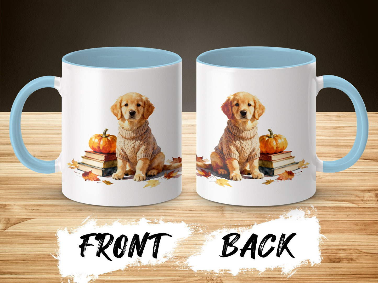 Adorable Puppy with Pumpkins Design Mug product type