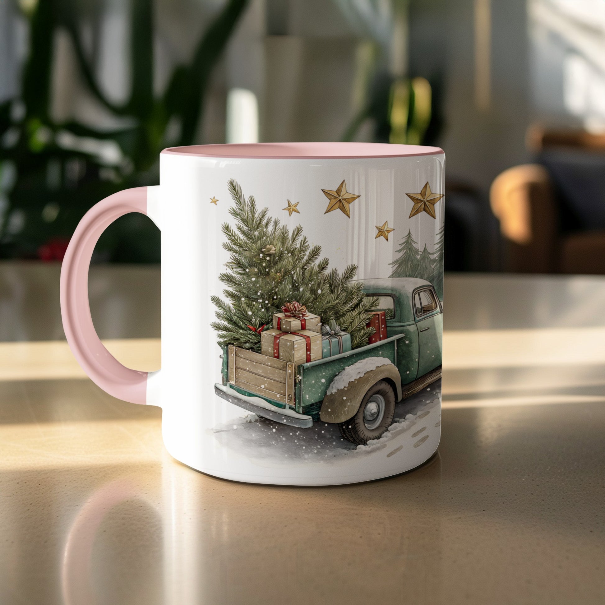 Vintage Christmas Tree Truck Design Mug
