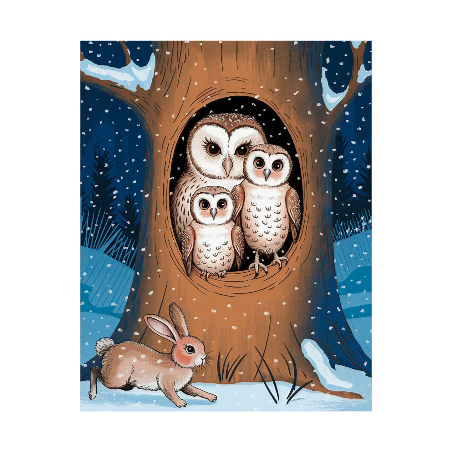 Owl Family In Tree Poster