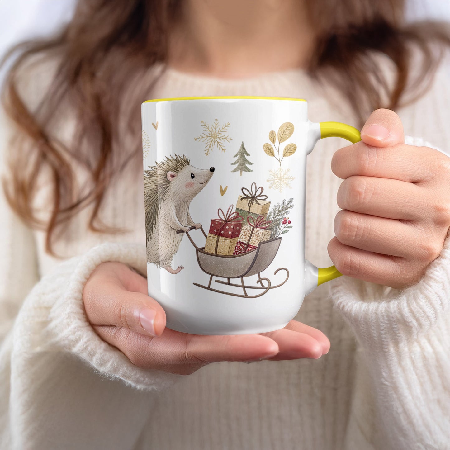 Cute Hedgehog with Holiday Gifts on Sleigh Mug