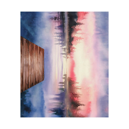 Mountain Lake Dock Watercolor Poster