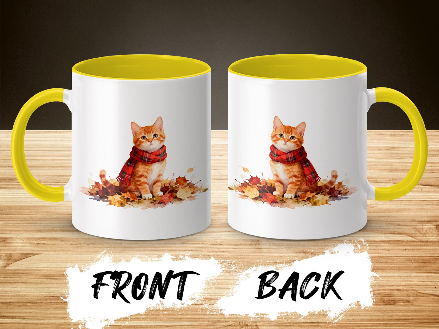 Cute Cat in Red Scarf Autumn Leaves Mug product