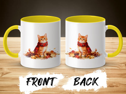 Cute Cat in Red Scarf Autumn Leaves Mug product