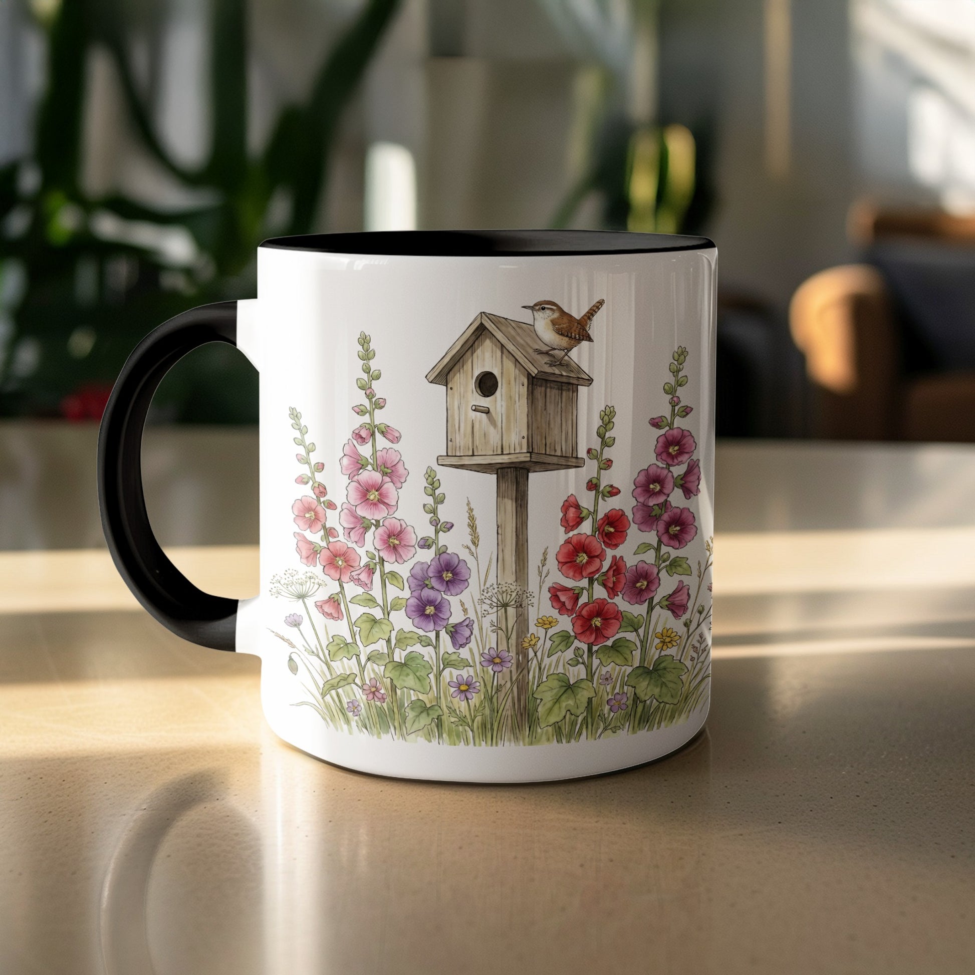 Birdhouse and Flowers Artwork Mug Stunning Design