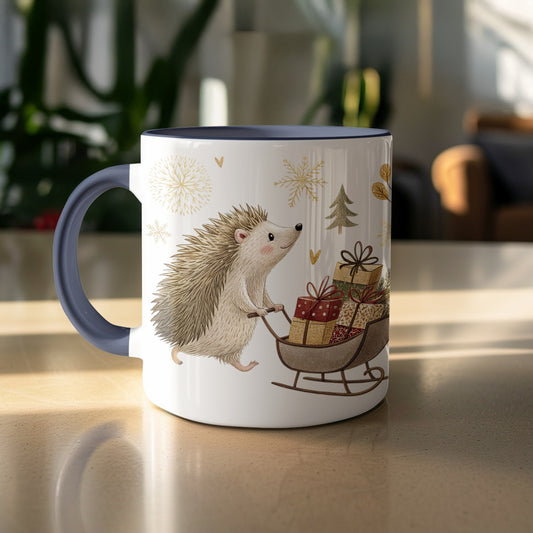 Hedgehog with Sled of Gifts Holiday Mug