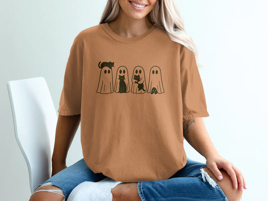 Cute Ghosts and Cats Print T-Shirt Casual Wear product type