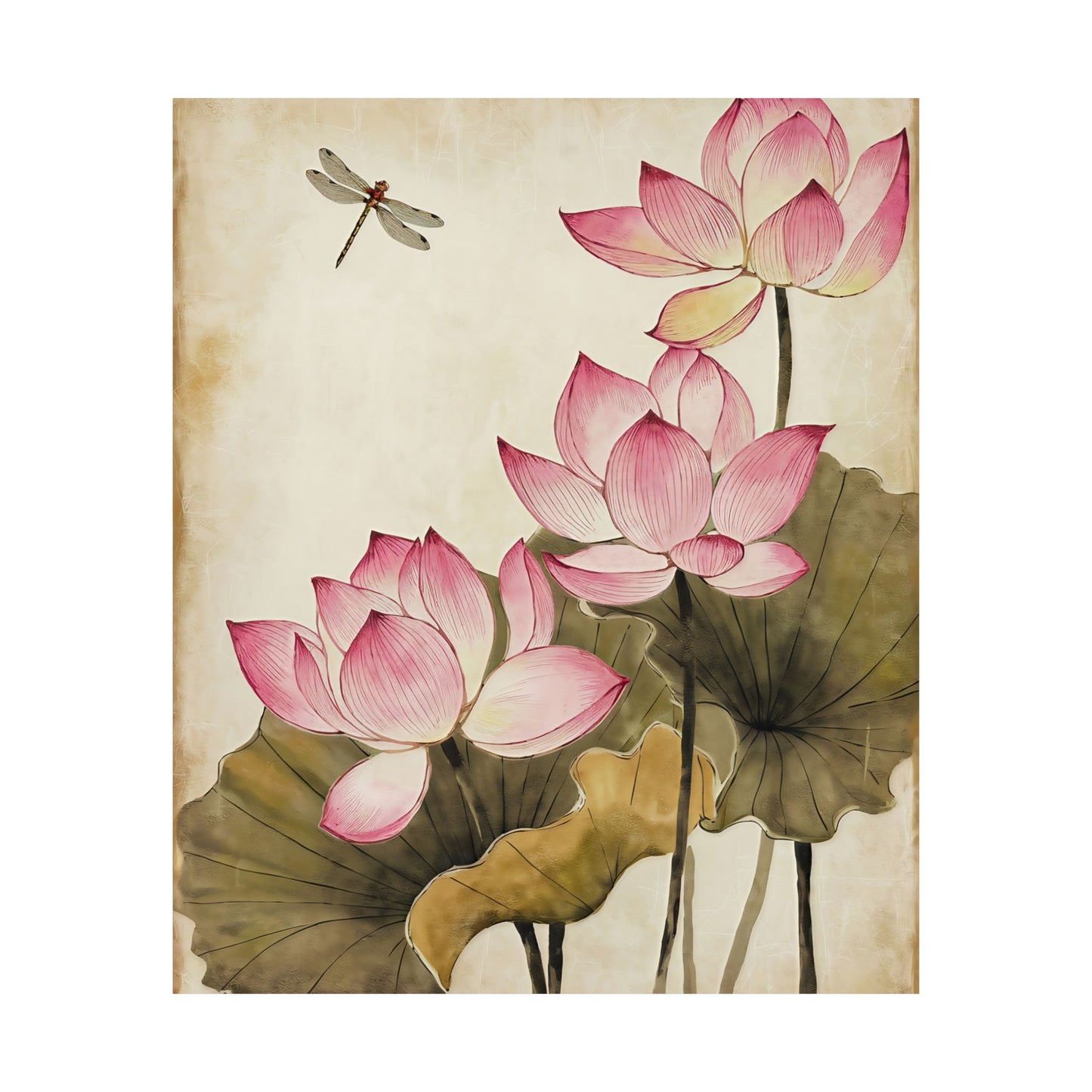 Pink Flowers With Dragonfly Poster