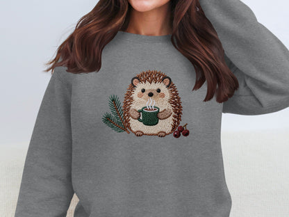 Cozy Hedgehog and Hot Drink Graphic Sweatshirt