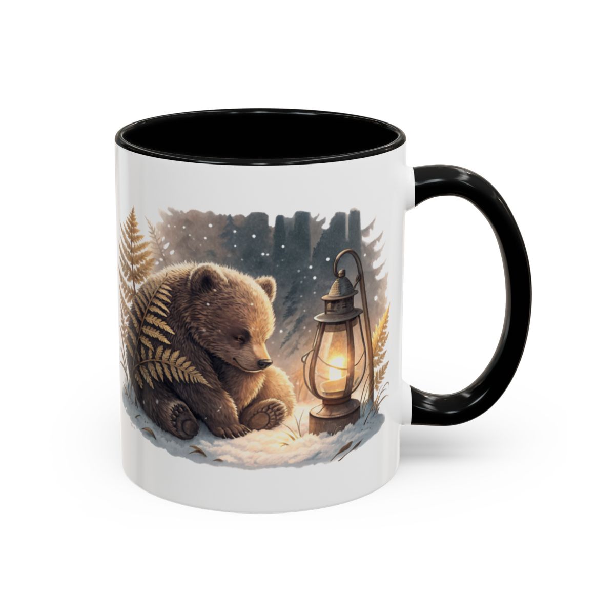 Cute Bear with Lantern Winter Forest Art Mug