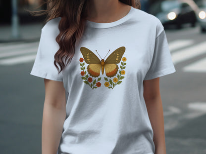 Elegant Butterfly and Floral Design on T-shirt product