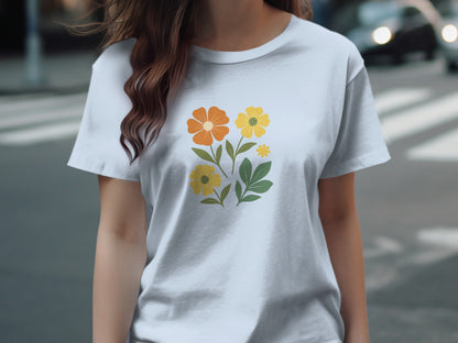 Flower Design Printed White Casual T-shirt product