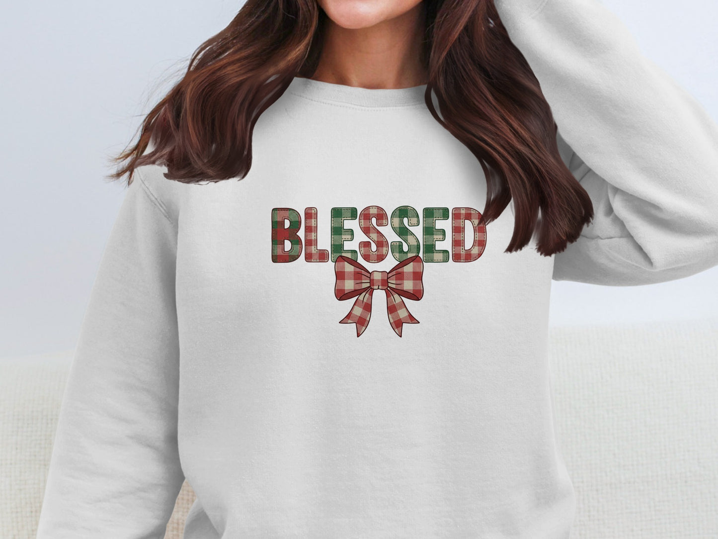 Blessed Holiday Theme Bow Sweatshirt
