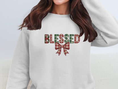 Blessed Holiday Theme Bow Sweatshirt