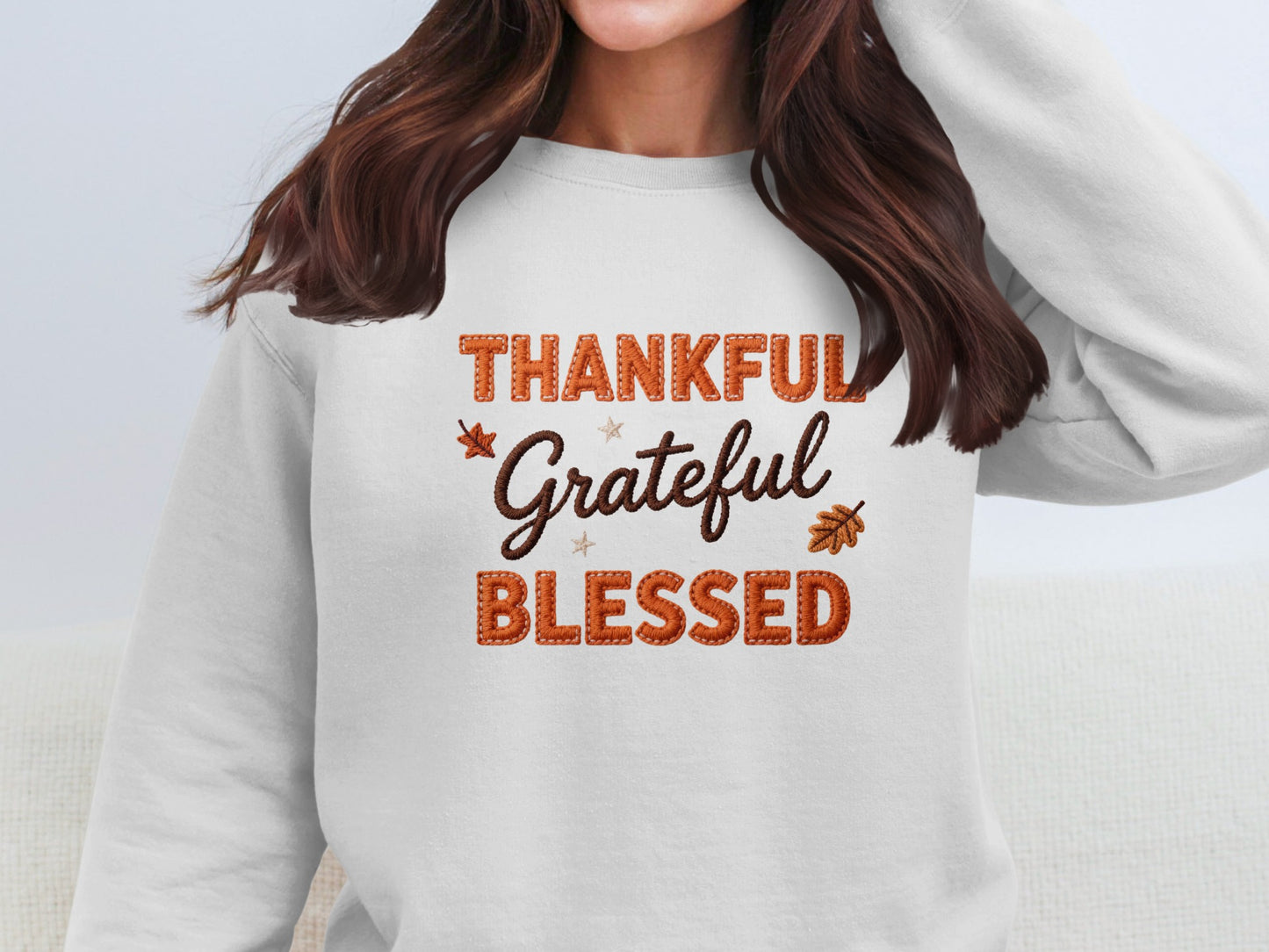 Thankful Grateful Blessed Sweatshirt With Fall Leaves Design