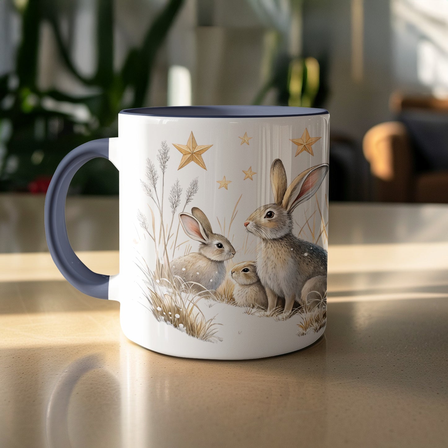 Adorable Bunny Family with Stars Ceramic Mug