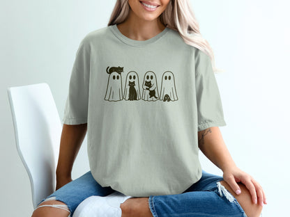 Cute Graphic Print Ghosts and Cats Tshirt product