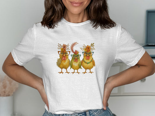 Three Adorable Quirky Chickens Graphic Tee product