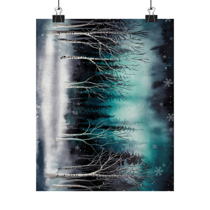 Winter Forest Snowfall Watercolor Poster