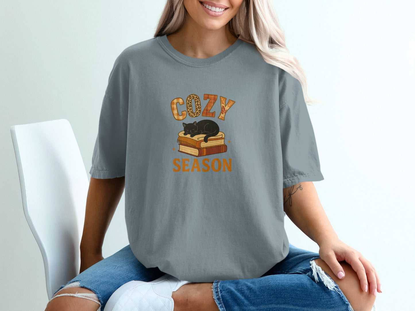 Cozy Cat and Books Season Graphic Tee product type